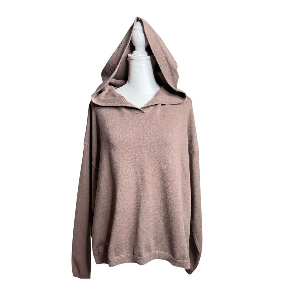 Pink Lily Chocolate Brown Acid Wash Oversized V Neck Hoodie Small - Picture 2 of 9